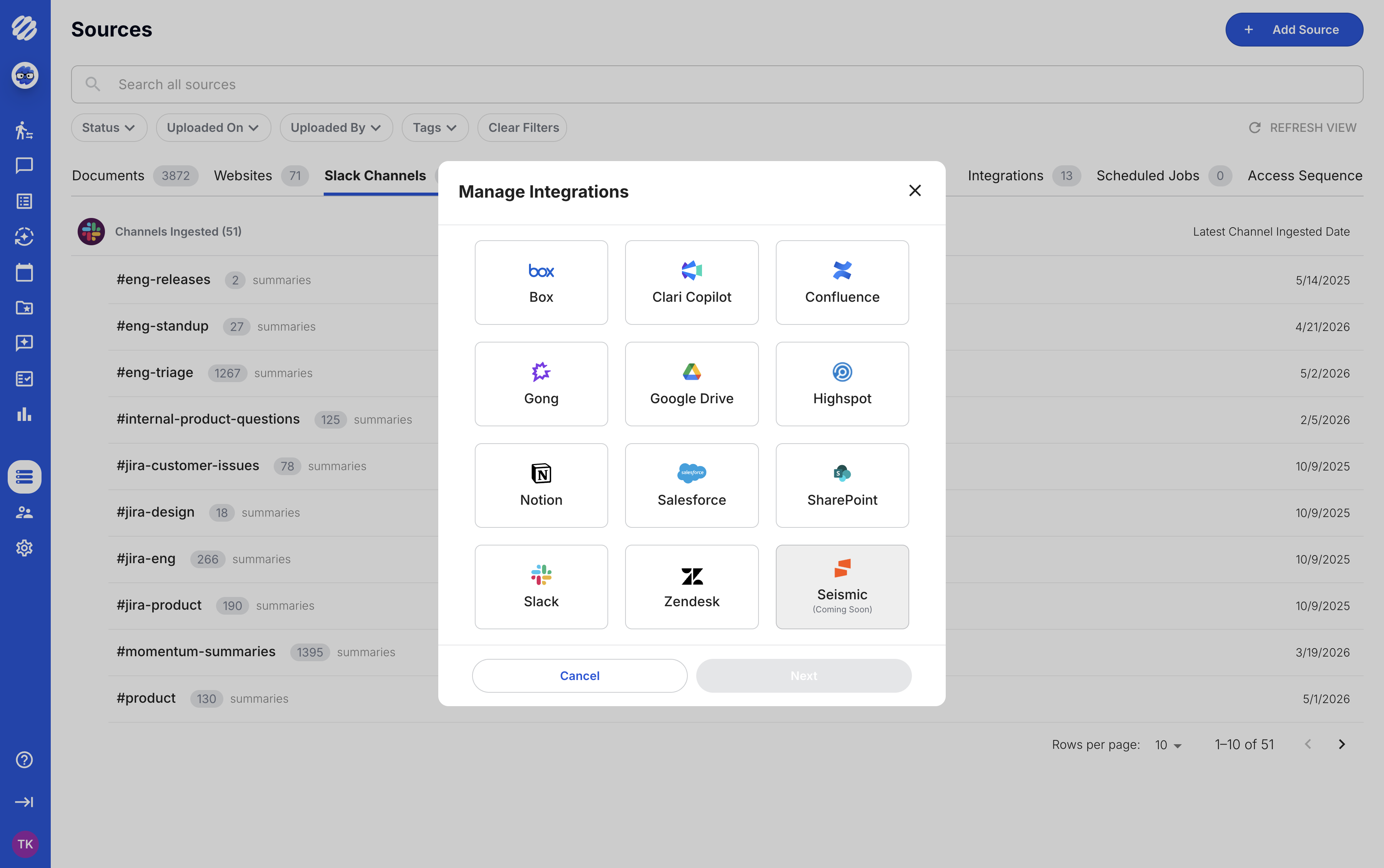 Connected integrations and sources in Tribble